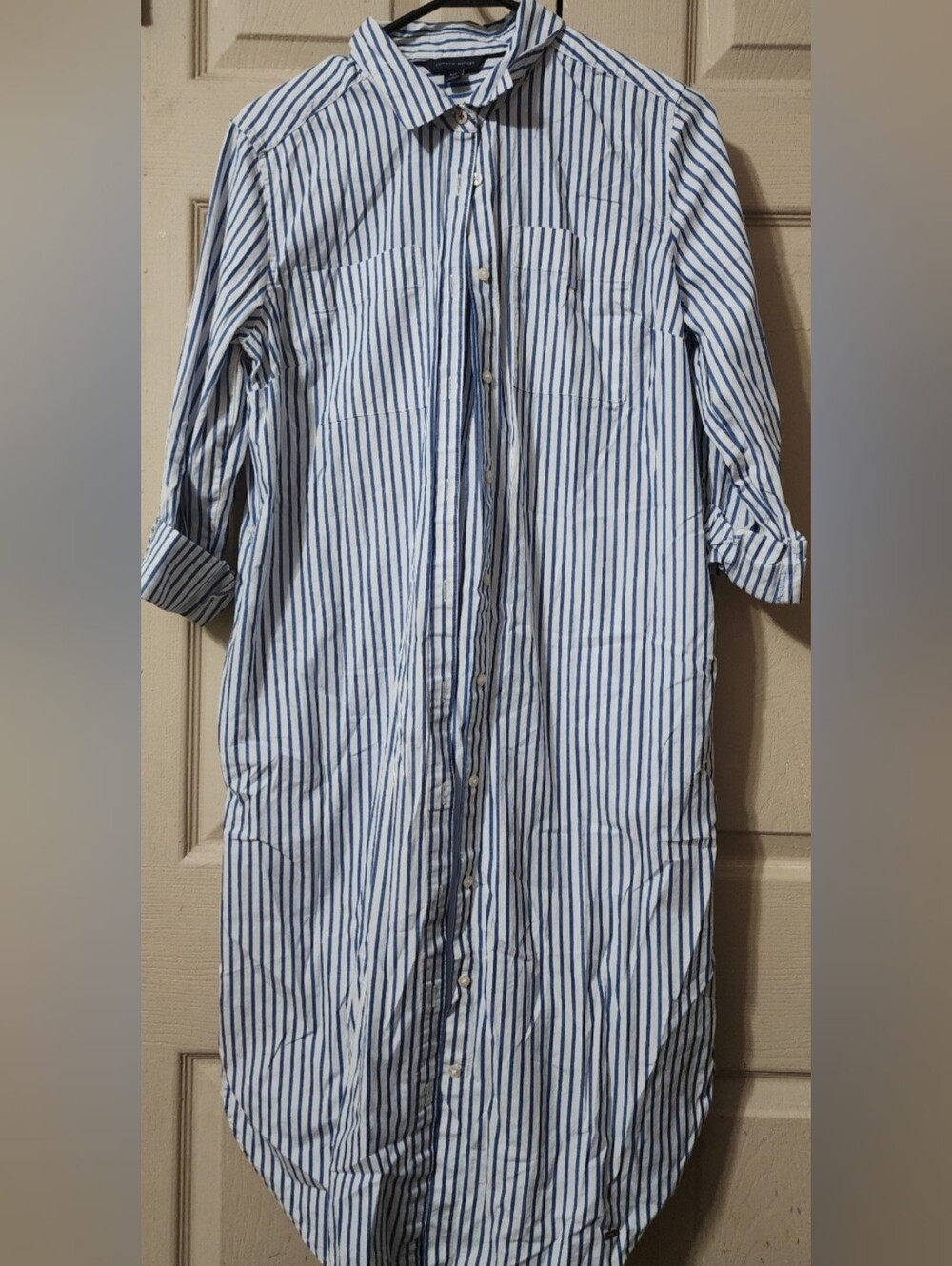 Tommy Hilfiger Blue and White Vertical Stripe Button-Down Shirt